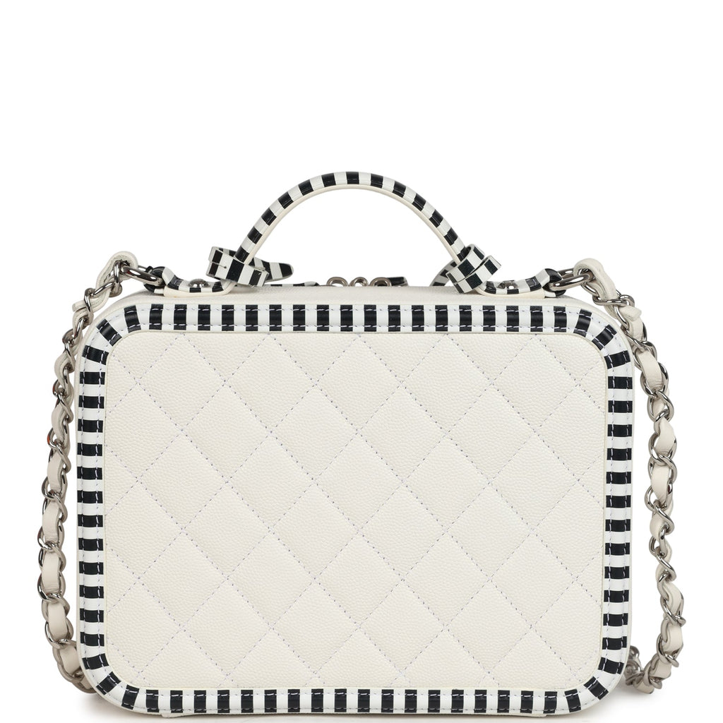 Chanel Medium CC Filigree Vanity Case Black and White Caviar Silver Hardware