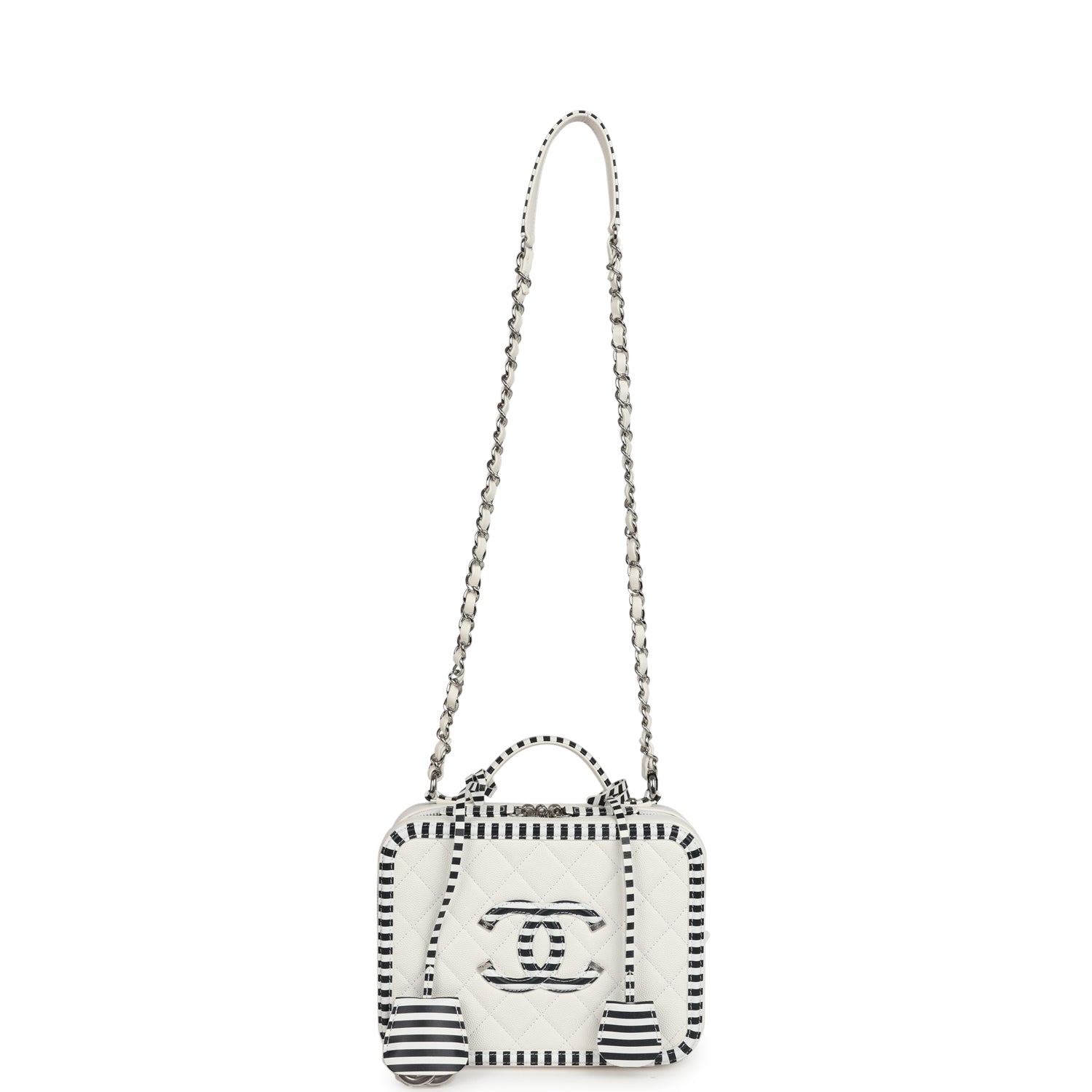Chanel Medium CC Filigree Vanity Case Black and White Caviar Silver Hardware