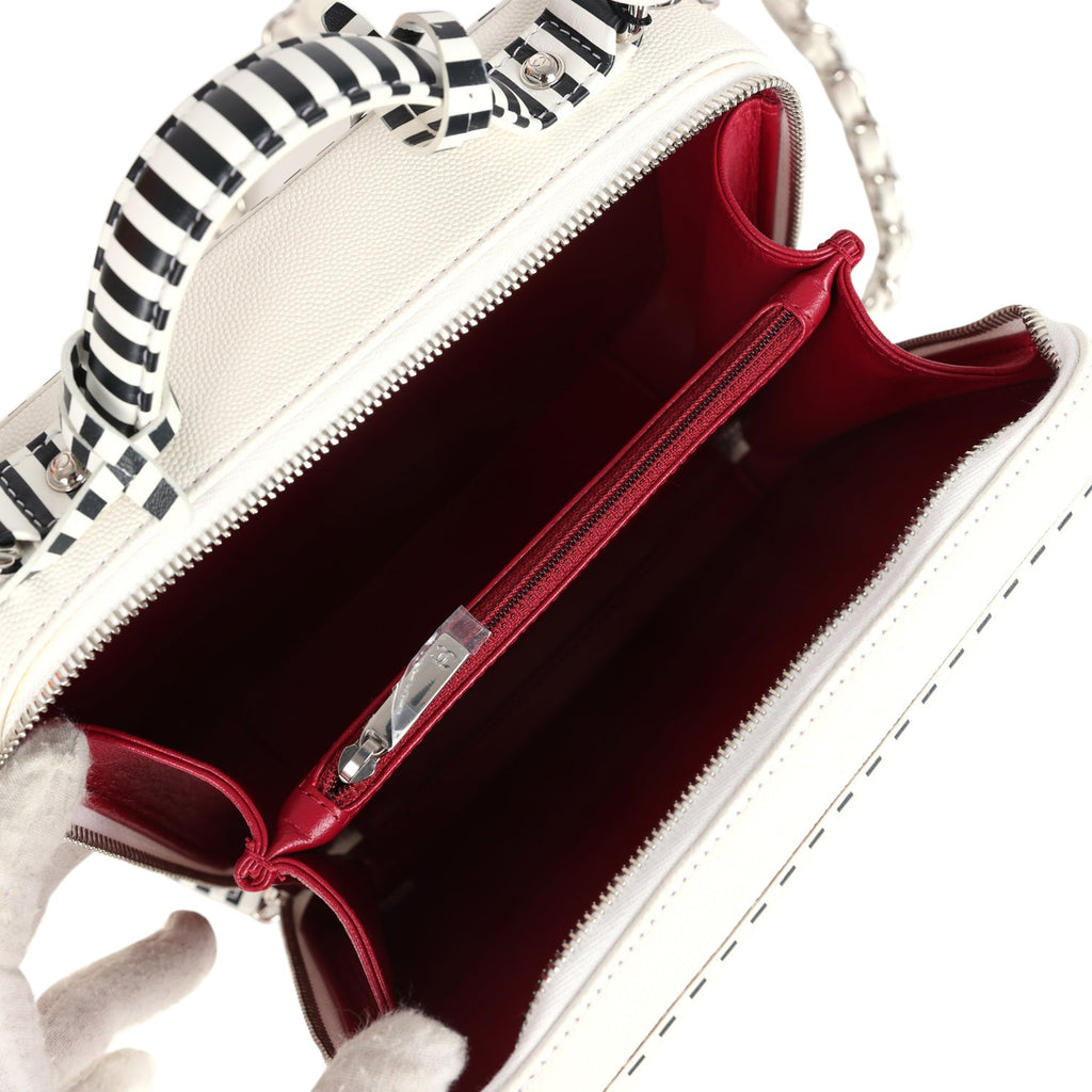 Chanel Medium CC Filigree Vanity Case Black and White Caviar Silver Hardware