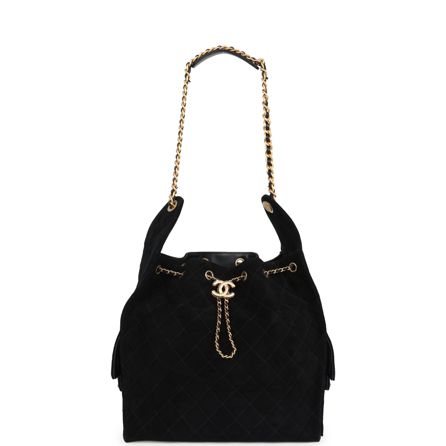 Chanel Large 25 Hobo Bag Black Suede Antique Gold Hardware