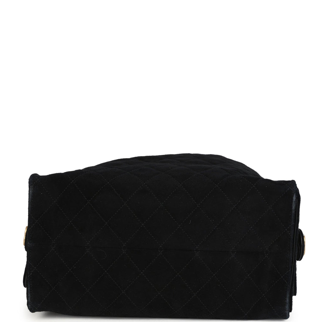 Chanel Large 25 Hobo Bag Black Suede Antique Gold Hardware
