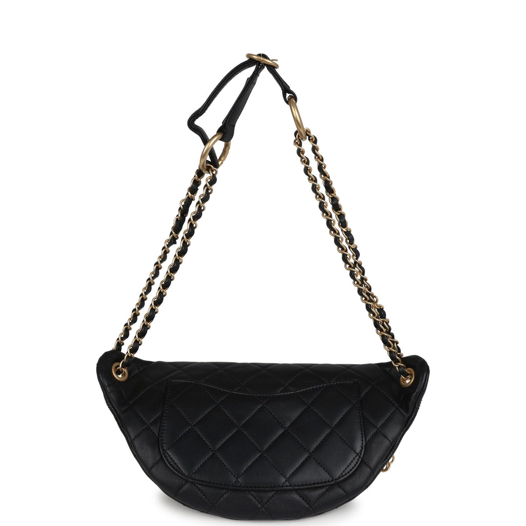 Chanel All About Chain Waist Bag Black Lambskin Antique Gold Hardware