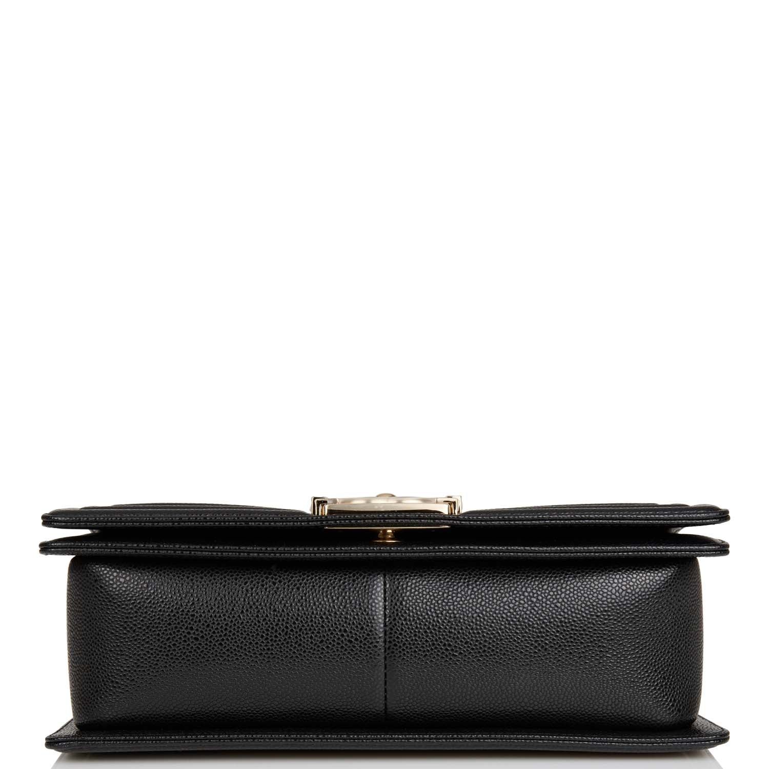 Chanel Medium Boy Bag Black Chevron Caviar Light Gold Hardware