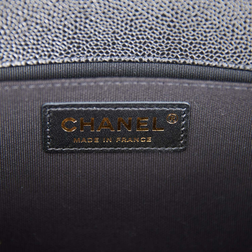 Chanel Medium Boy Bag Black Chevron Caviar Light Gold Hardware