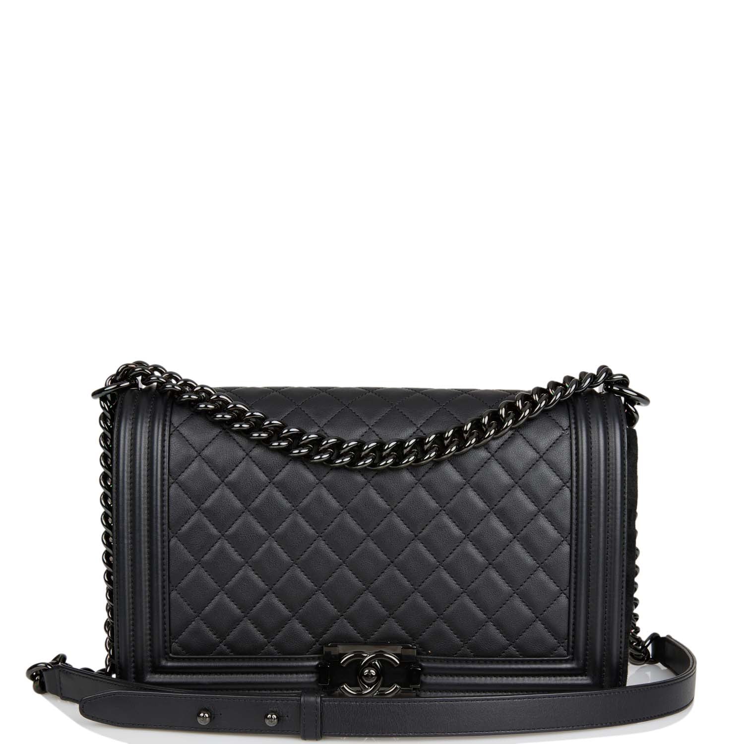 Chanel New Medium Boy Bag SO Black Calfskin Black Hardware