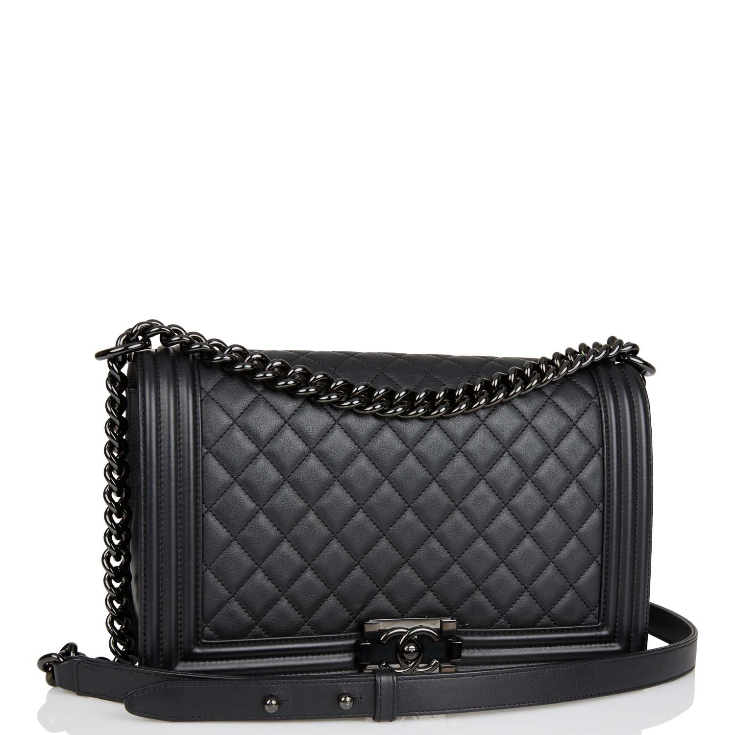 Chanel New Medium Boy Bag SO Black Calfskin Black Hardware