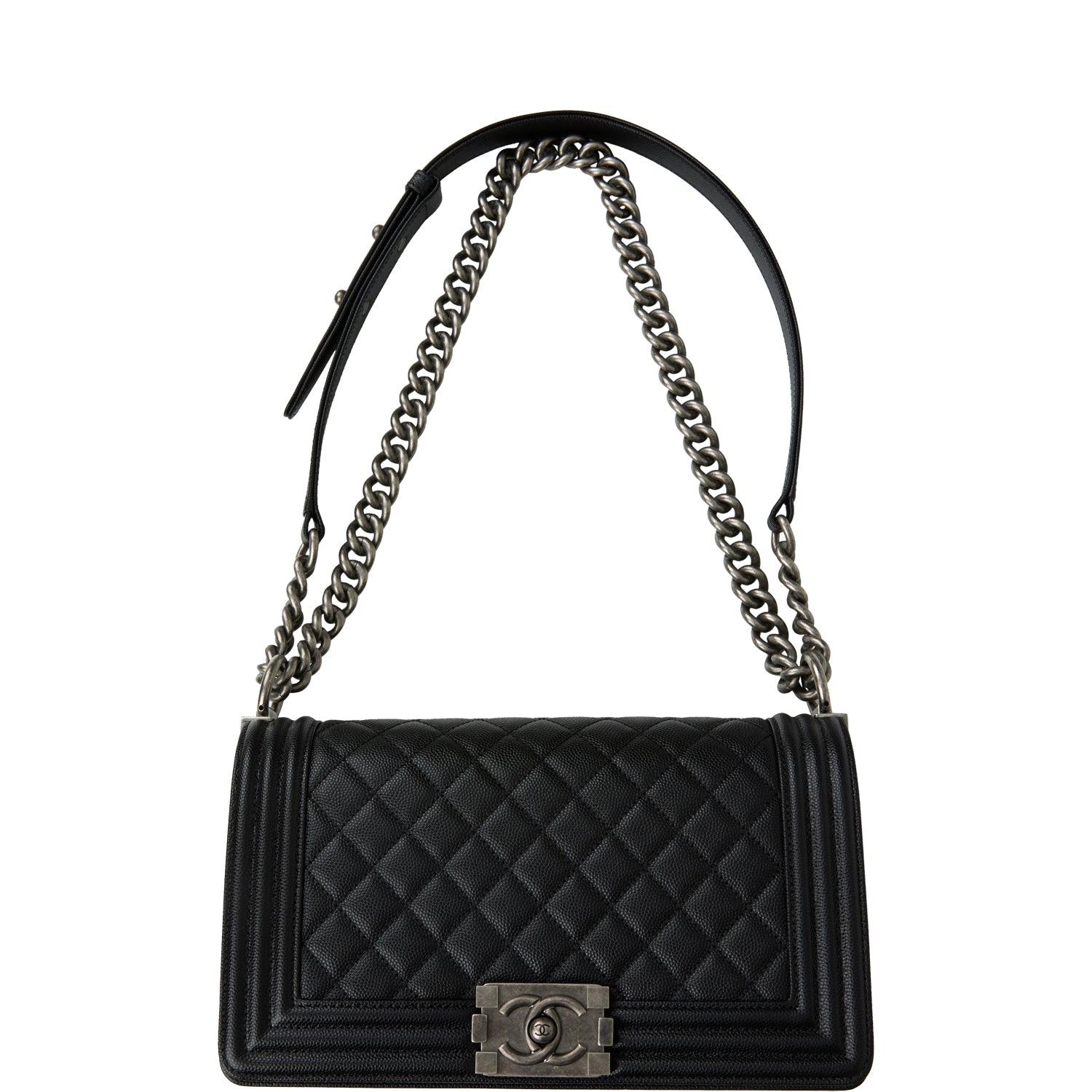 Chanel Medium Boy Bag Black Caviar Ruthenium Hardware
