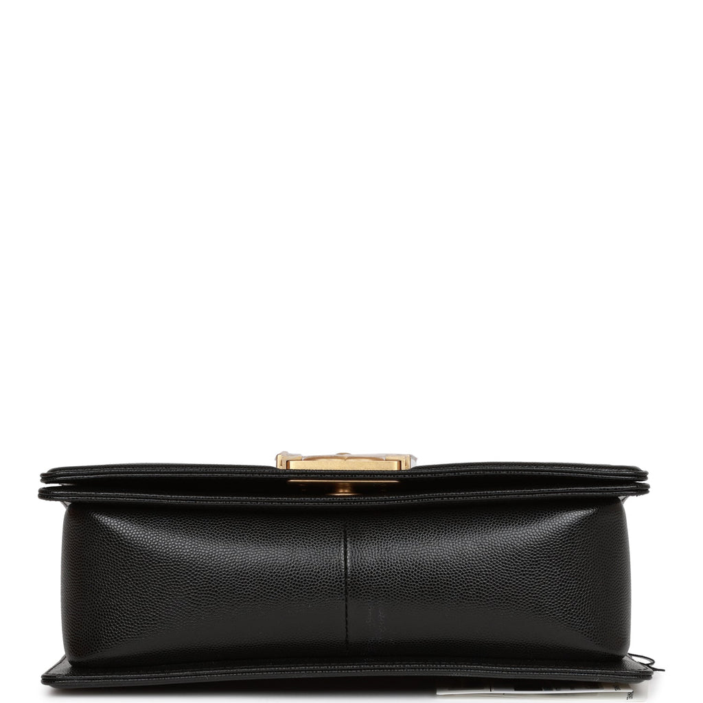 Chanel Medium Boy Bag Black Caviar Antique Gold Hardware