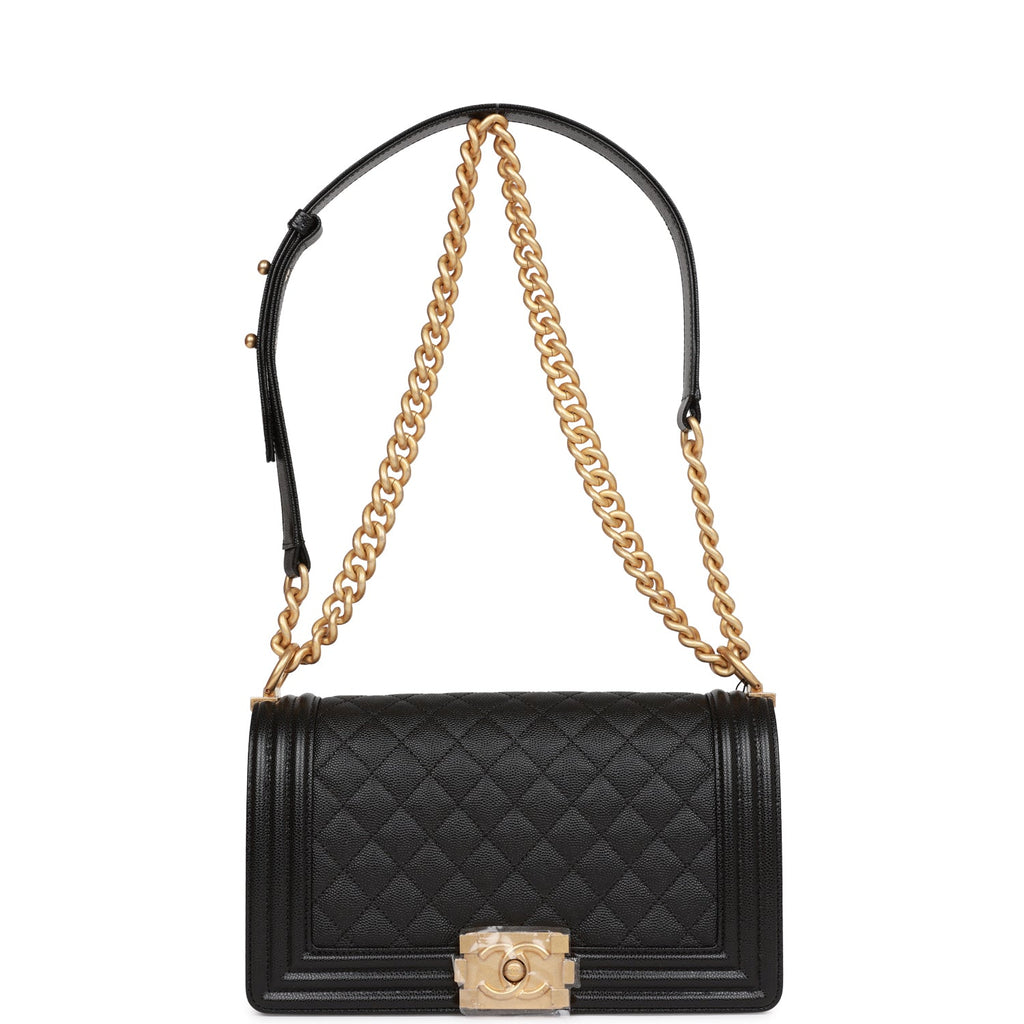 Chanel Medium Boy Bag Black Caviar Antique Gold Hardware