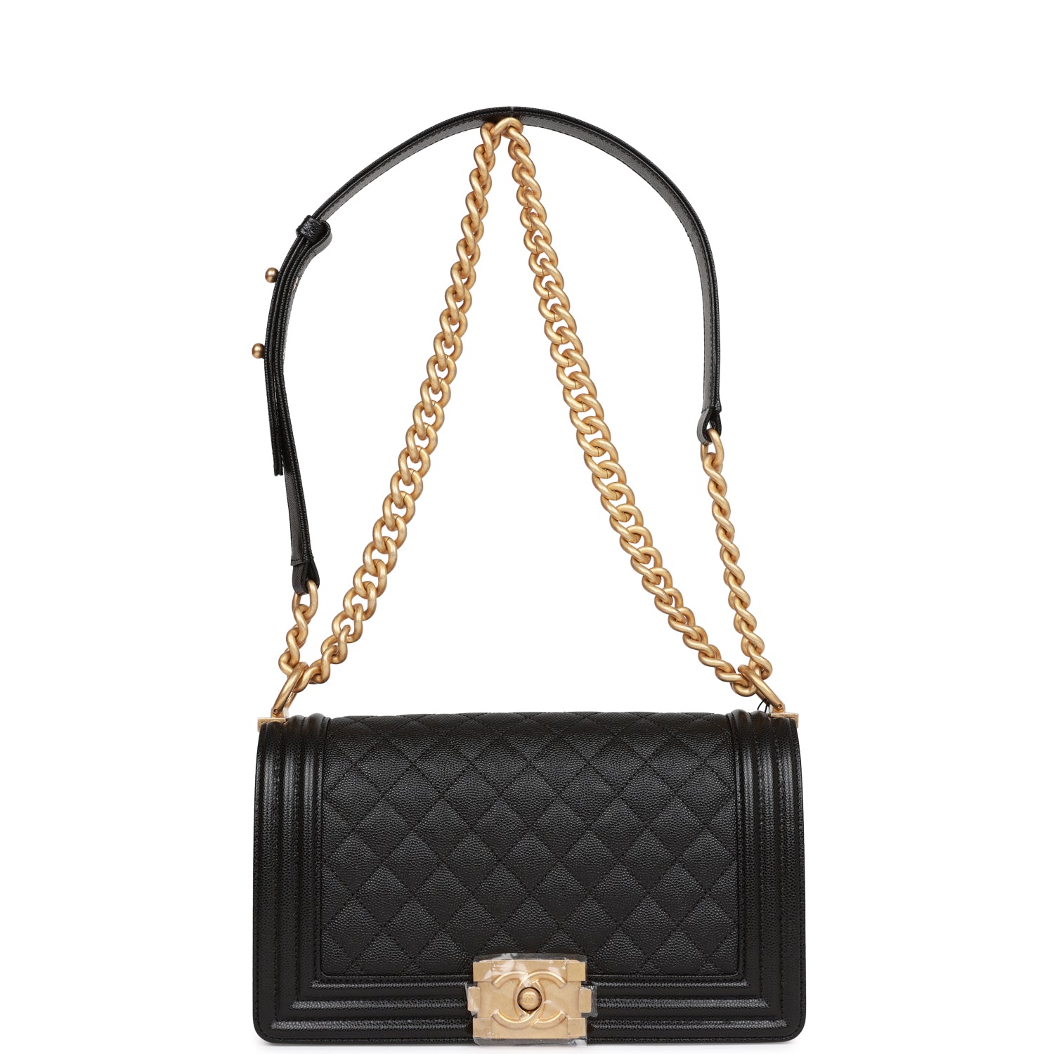 Chanel Medium Boy Bag Black Caviar Antique Gold Hardware