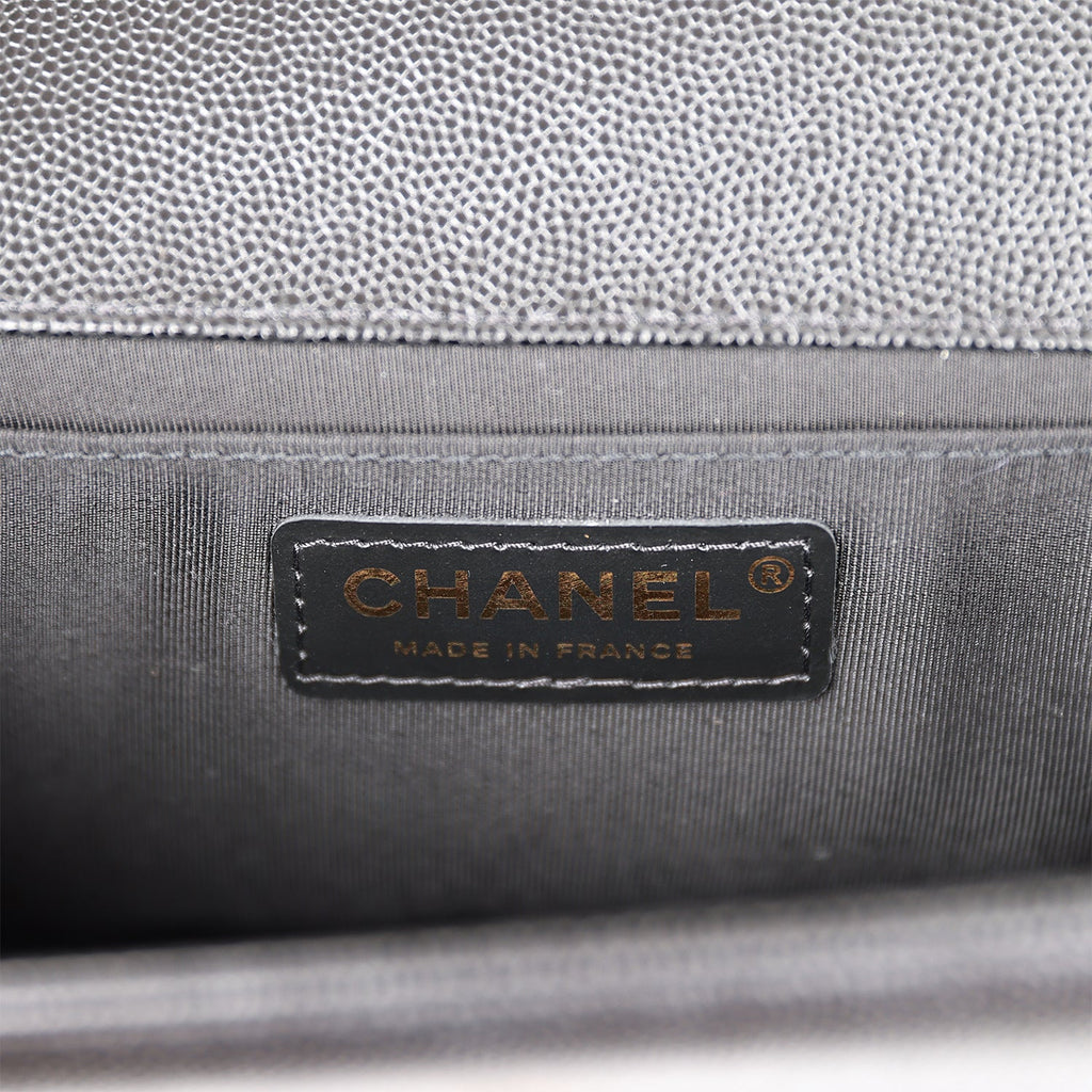Chanel Medium Boy Bag Black Caviar Antique Gold Hardware