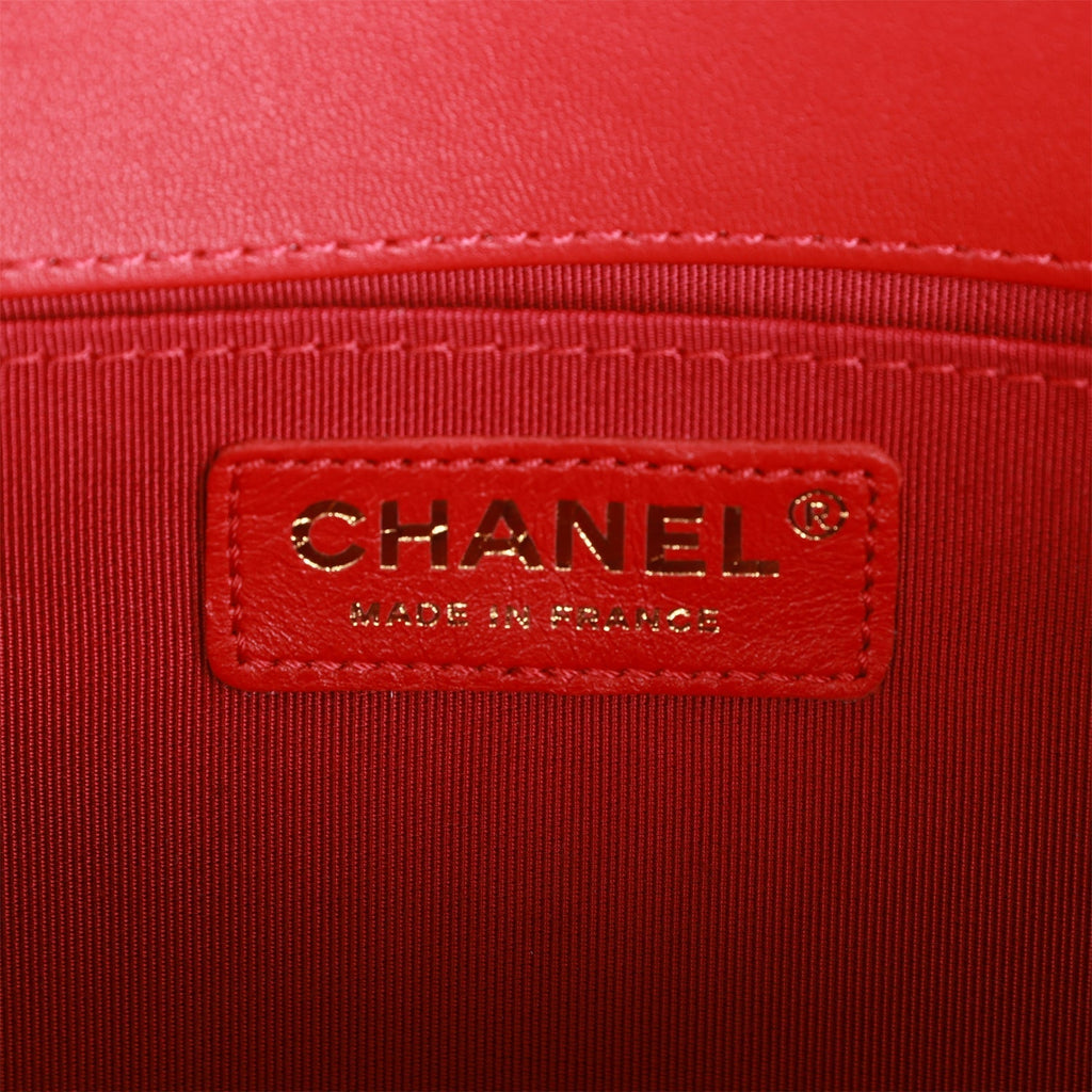 Chanel Medium Boy Bag Red Lambskin Antique Gold Hardware