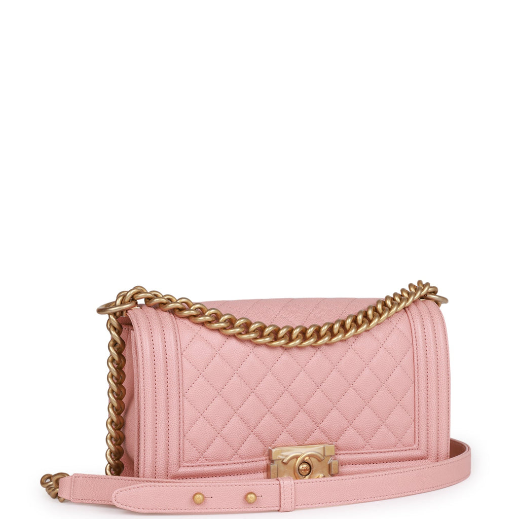 Chanel Medium Boy Bag Pink Caviar Antique Gold Hardware