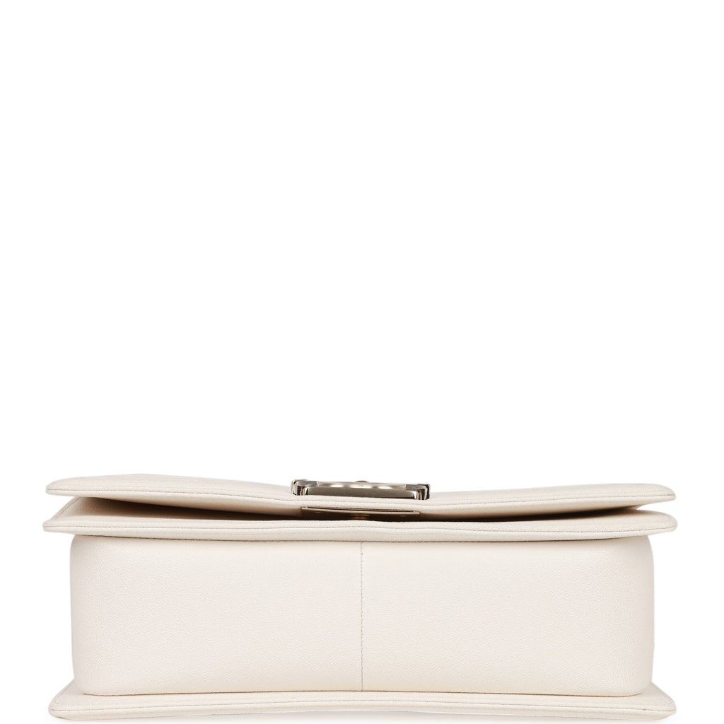 Chanel Medium Boy White Chevron Caviar Light Gold Hardware