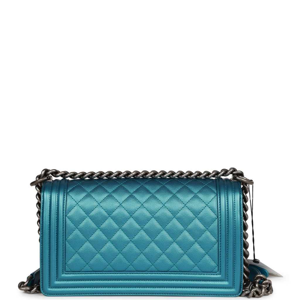 Chanel Medium Boy Bag Metallic Blue Caviar Ruthenium Hardware