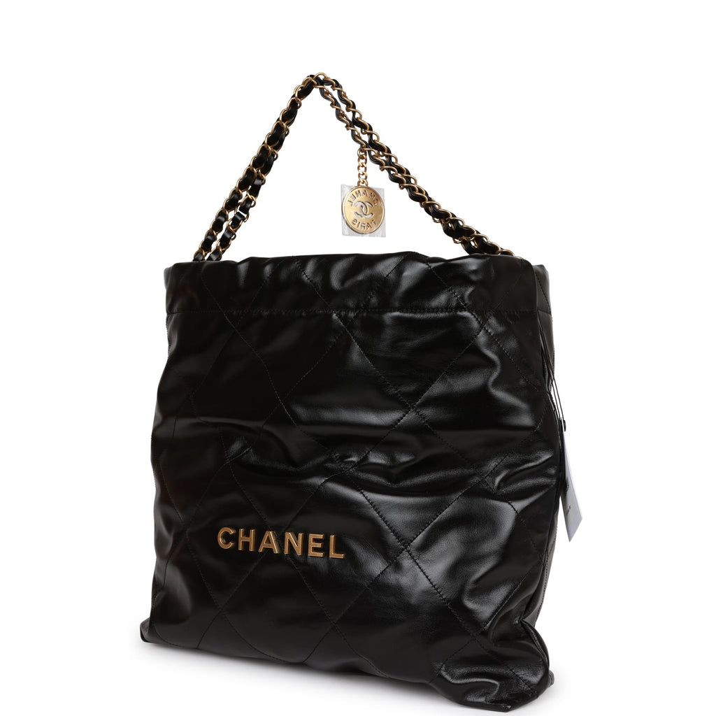 Chanel Medium 22 Bag Black Calfskin Aged Gold Hardware