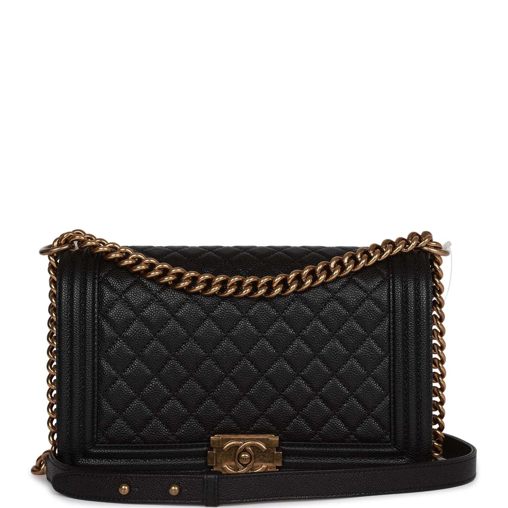 Chanel Medium Boy Bag Black Caviar Antique Gold Hardware