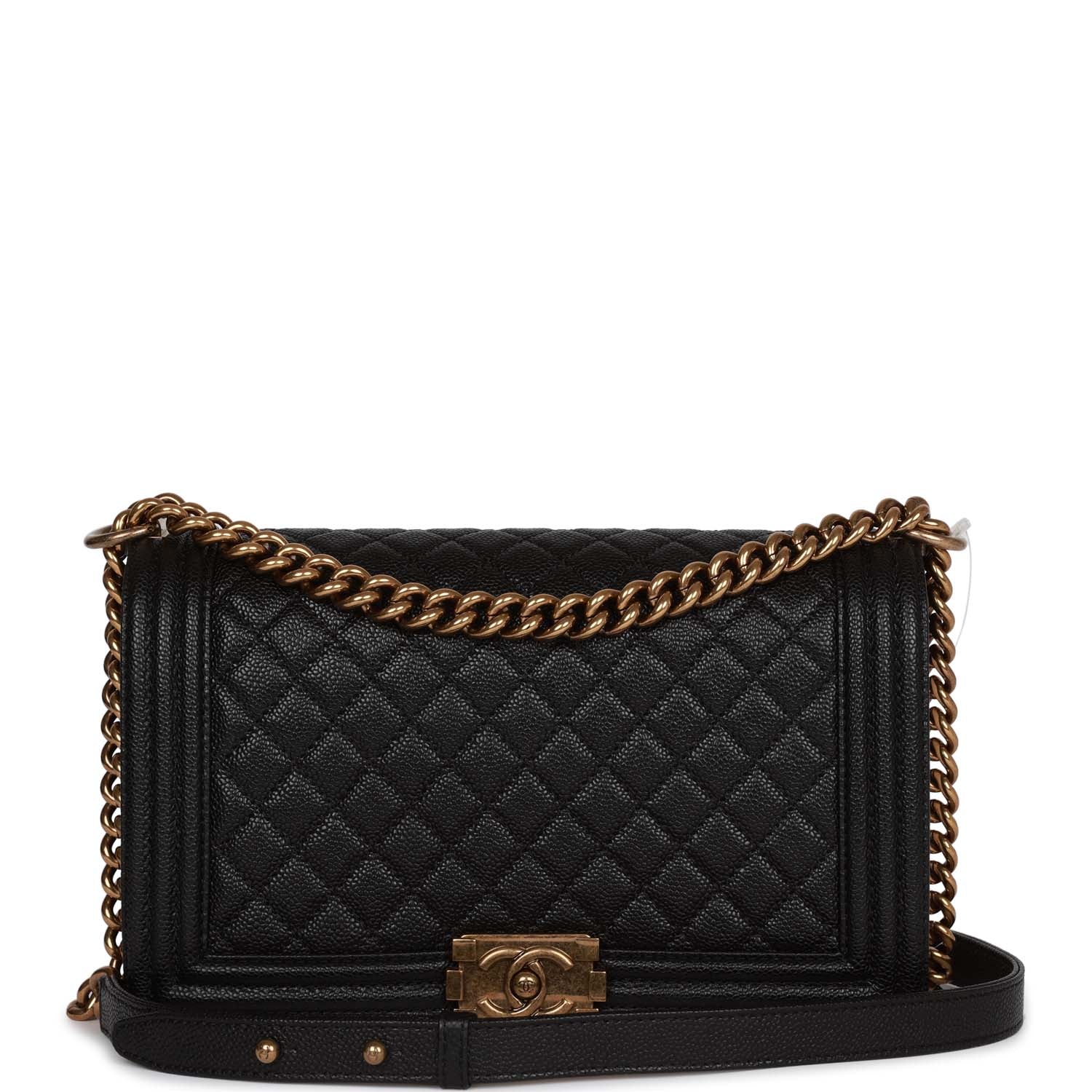 Chanel Medium Boy Bag Black Caviar Antique Gold Hardware