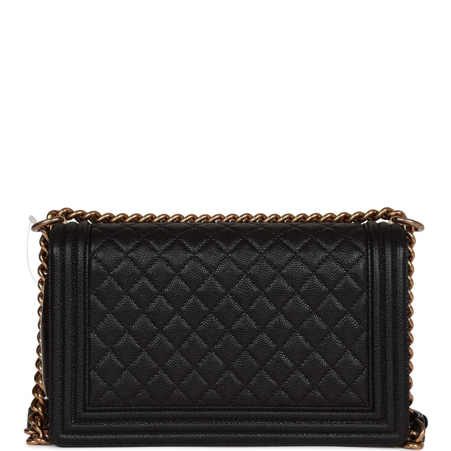 Chanel Medium Boy Bag Black Caviar Antique Gold Hardware