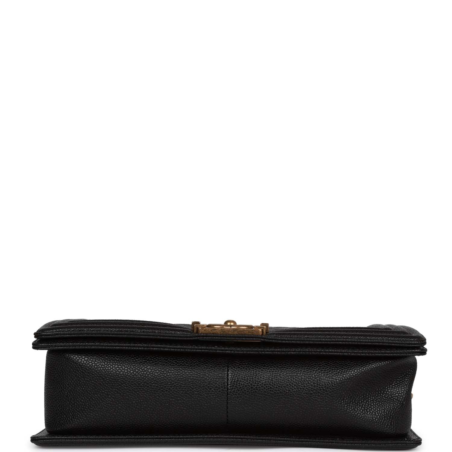 Chanel Medium Boy Bag Black Caviar Antique Gold Hardware