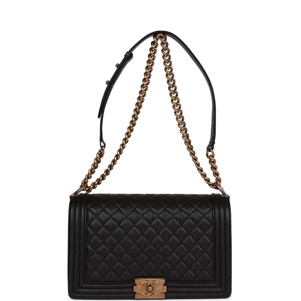Chanel Medium Boy Bag Black Caviar Antique Gold Hardware