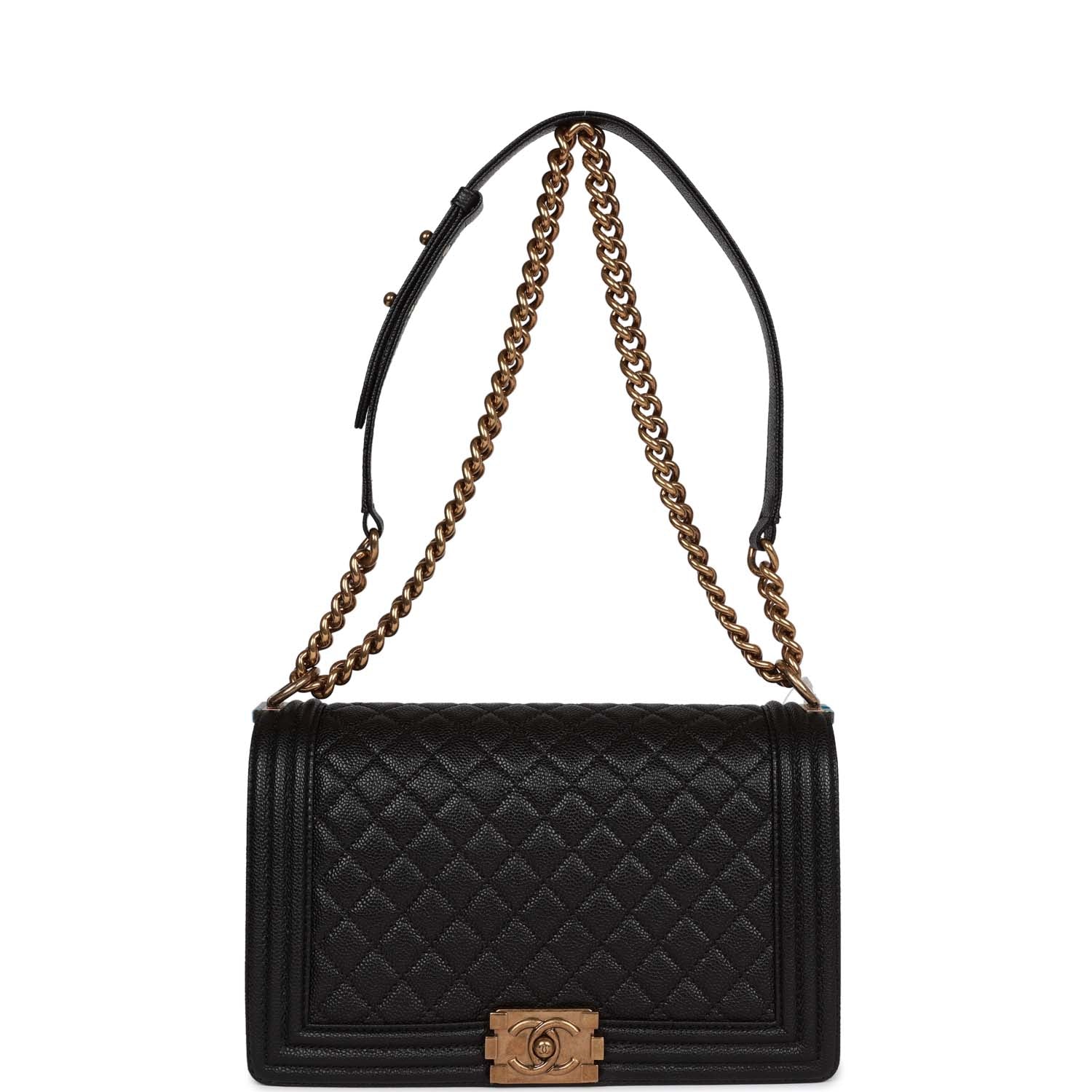 Chanel Medium Boy Bag Black Caviar Antique Gold Hardware