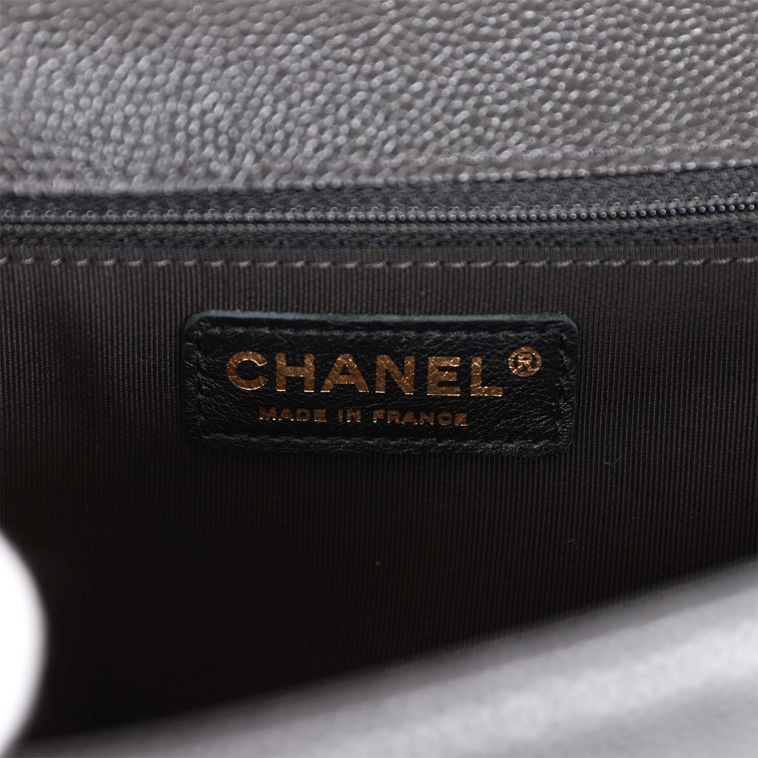 Chanel Medium Boy Bag Black Caviar Antique Gold Hardware