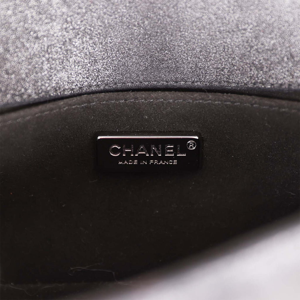 Chanel Small Boy Bag Black Suede and Silver Python Silver Hardware