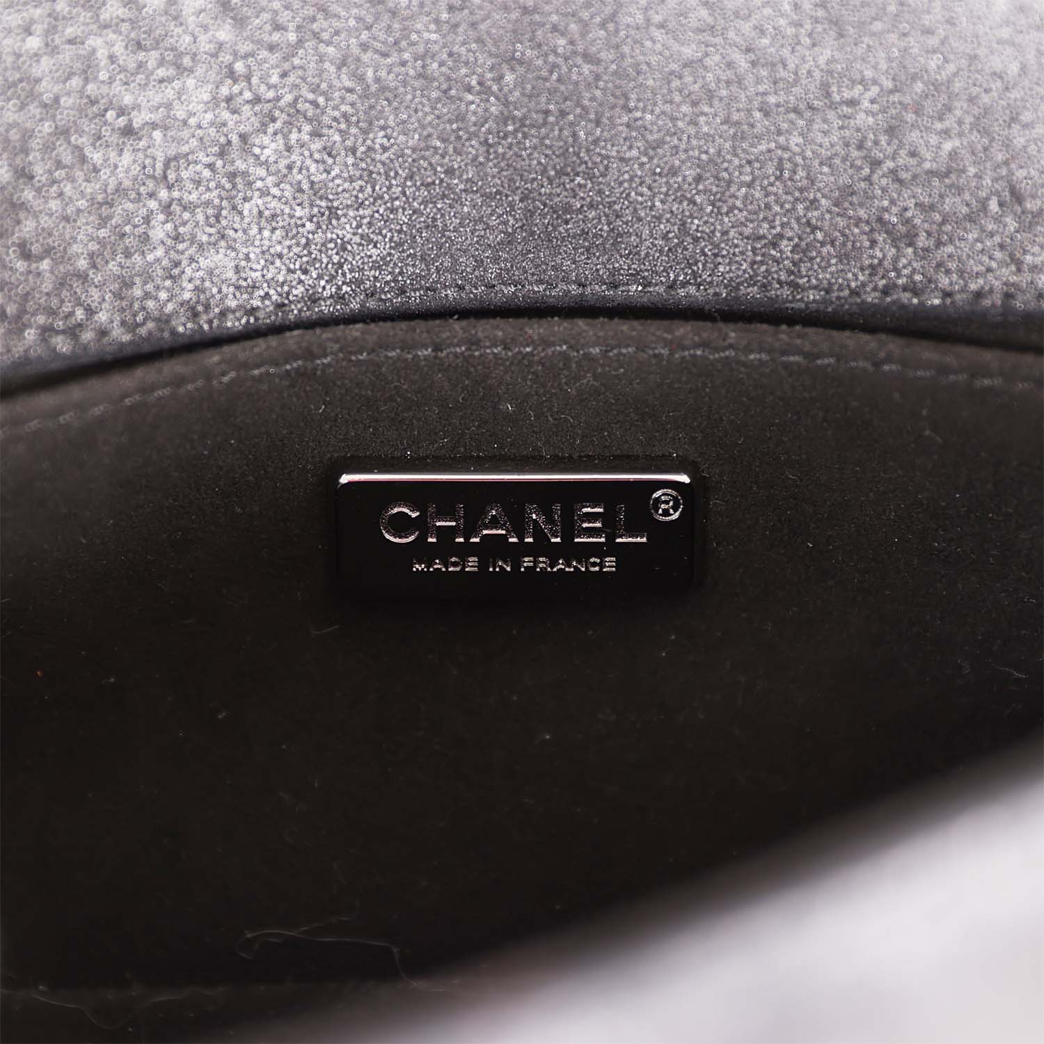 Chanel Small Boy Bag Black Suede and Silver Python Silver Hardware