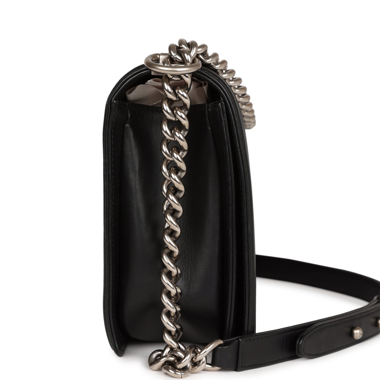 Chanel Medium Boy Bag Black Python and Lambskin Brushed Silver Hardware