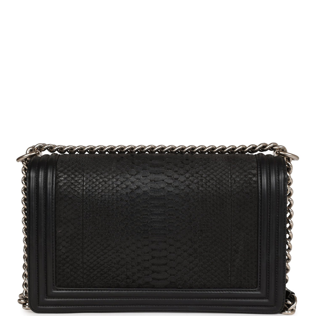 Chanel Medium Boy Bag Black Python and Lambskin Brushed Silver Hardware