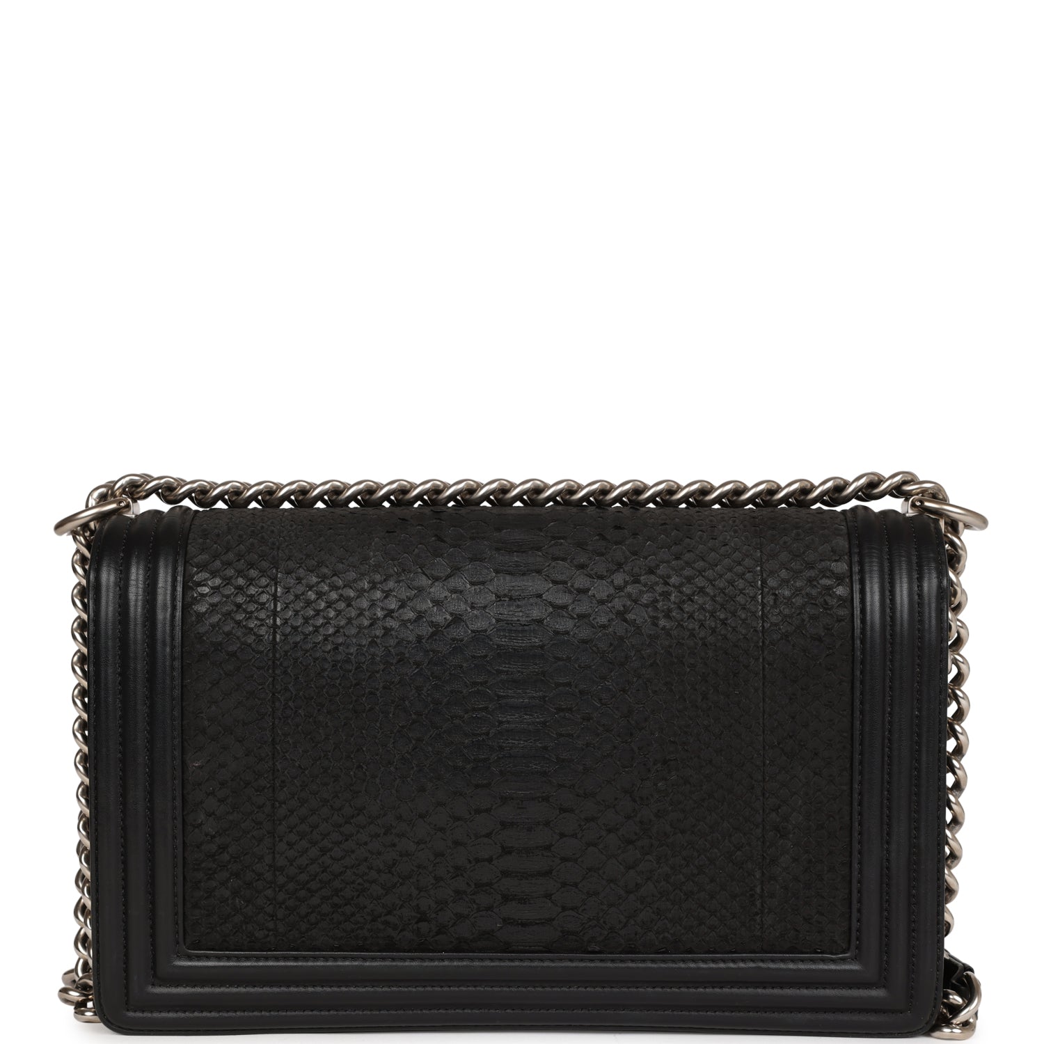 Chanel Medium Boy Bag Black Python and Lambskin Brushed Silver Hardware