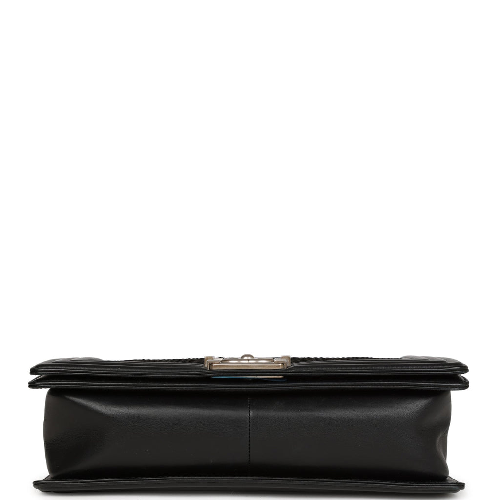 Chanel Medium Boy Bag Black Python and Lambskin Brushed Silver Hardware