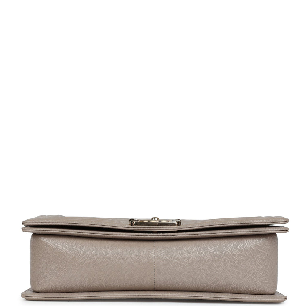 Chanel Medium Boy Bag Grey Quilted Caviar Light Gold Hardware