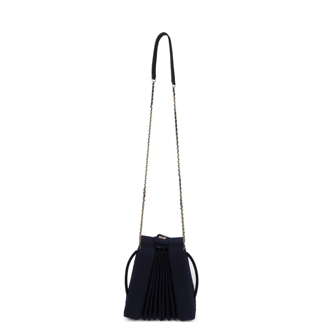 Chanel Paris-Hamburg Accordion Bag Quilted Navy Blue Wool Aged Gold Hardware