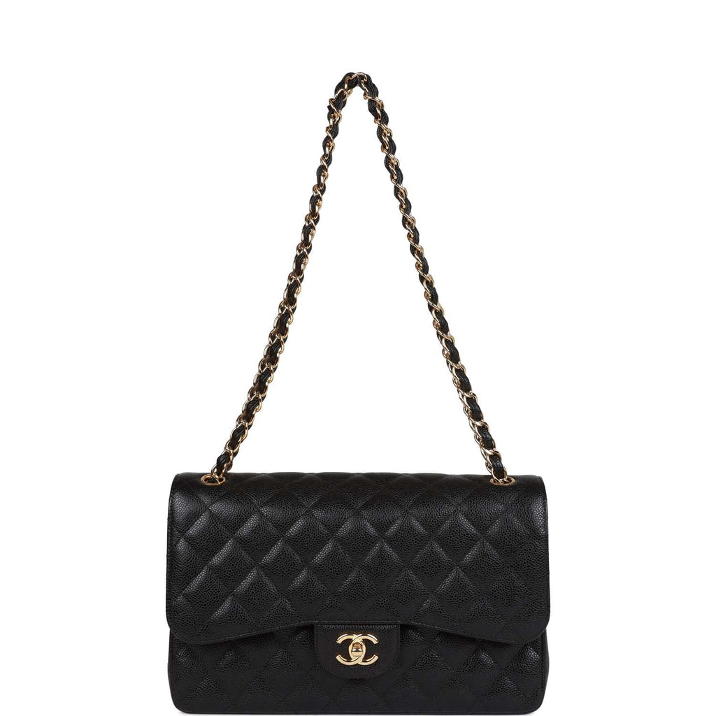 Chanel Jumbo Classic Double Flap Bag Black Caviar Gold Hardware