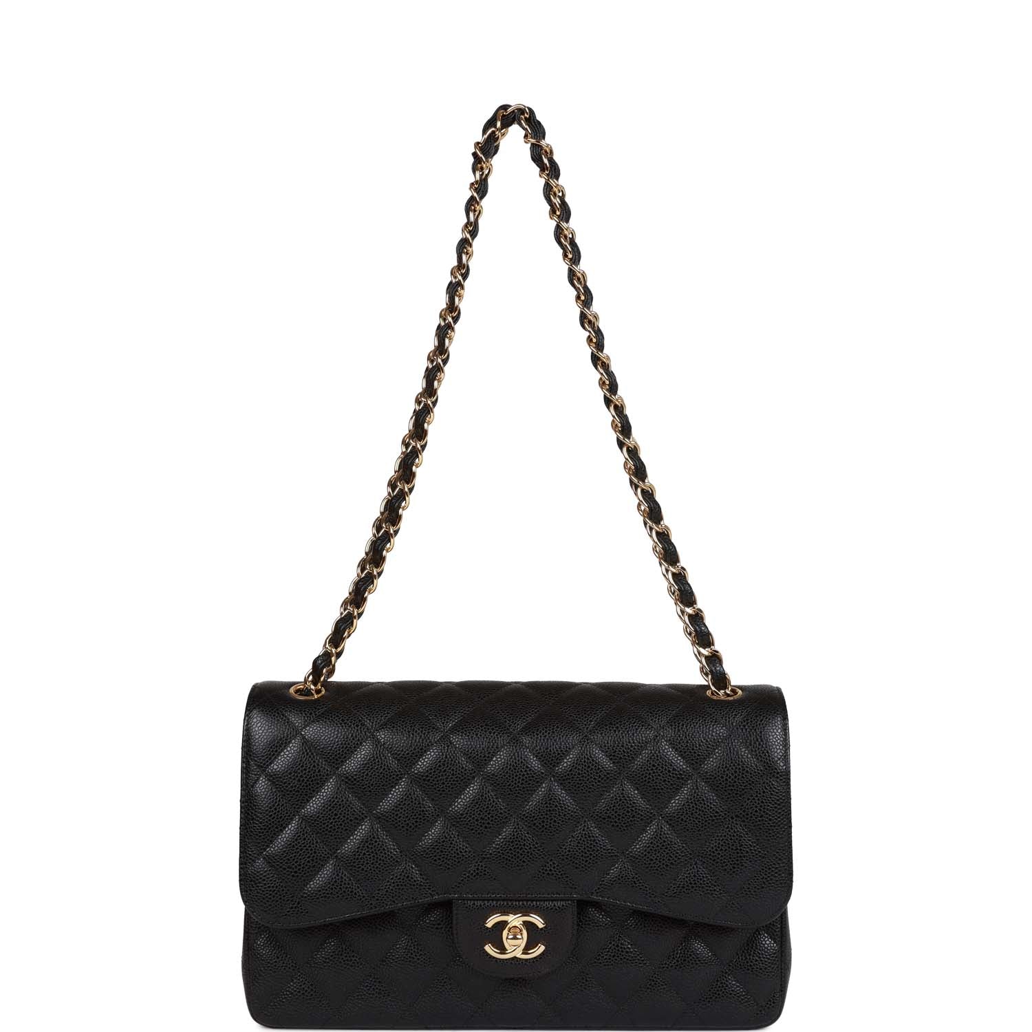 Chanel Jumbo Classic Double Flap Bag Black Caviar Gold Hardware