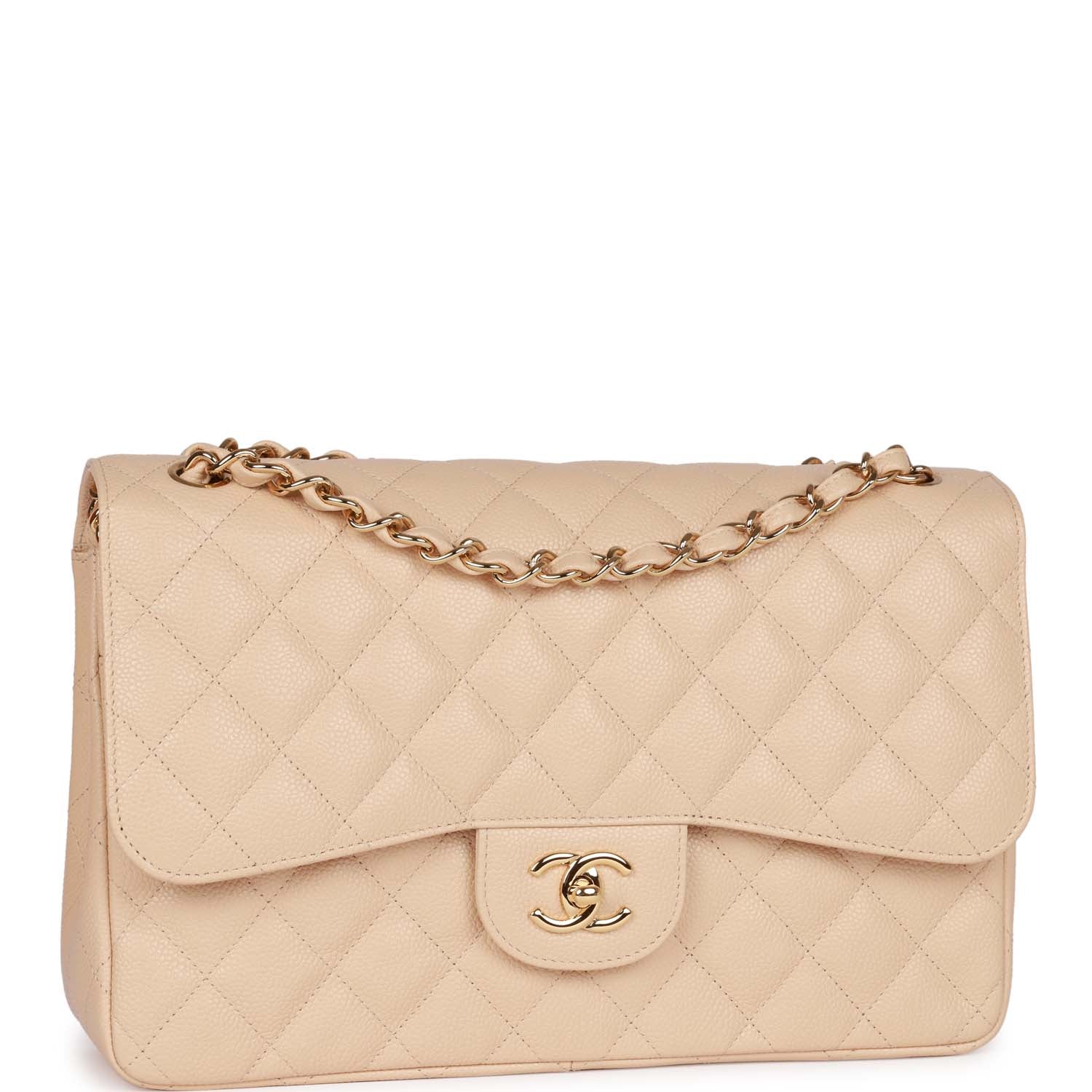 Chanel Jumbo Classic Double Flap Bag Beige Clair Caviar Gold Hardware