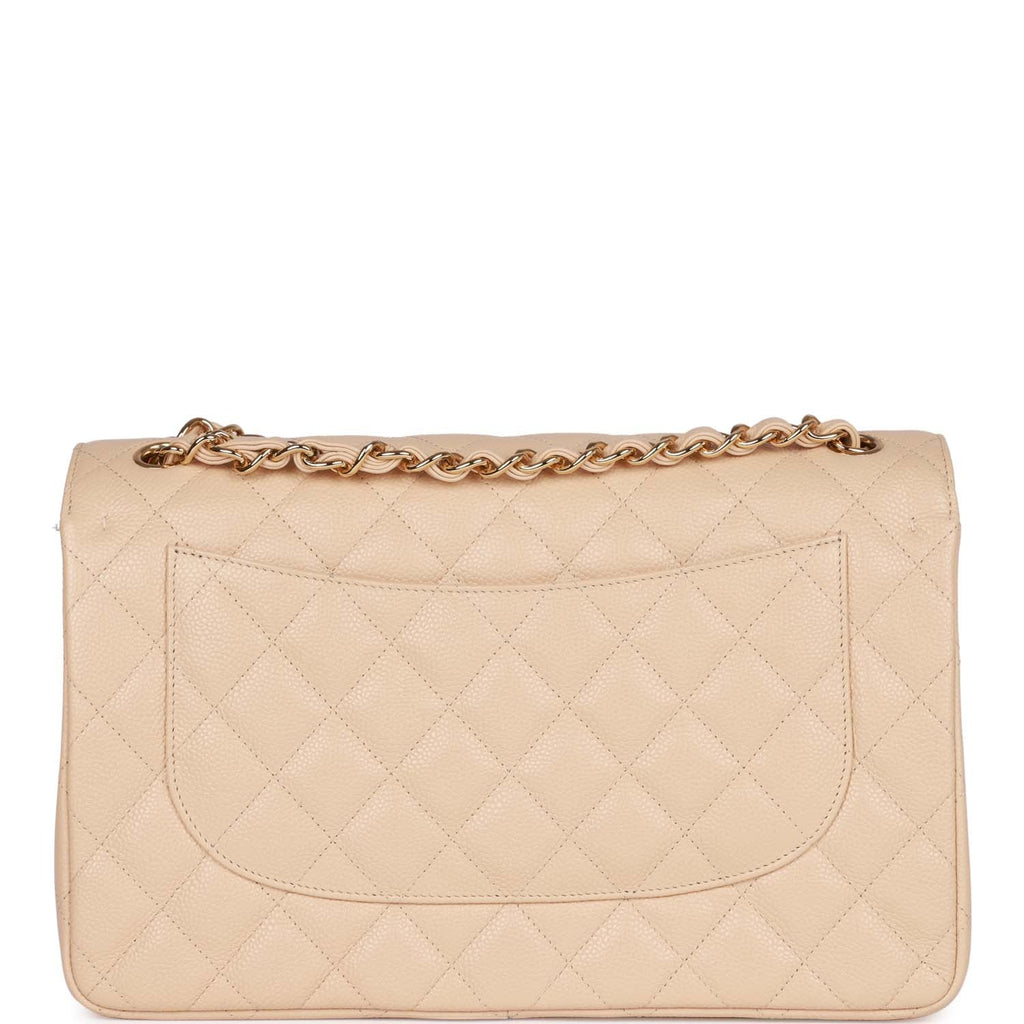 Chanel Jumbo Classic Double Flap Bag Beige Clair Caviar Gold Hardware