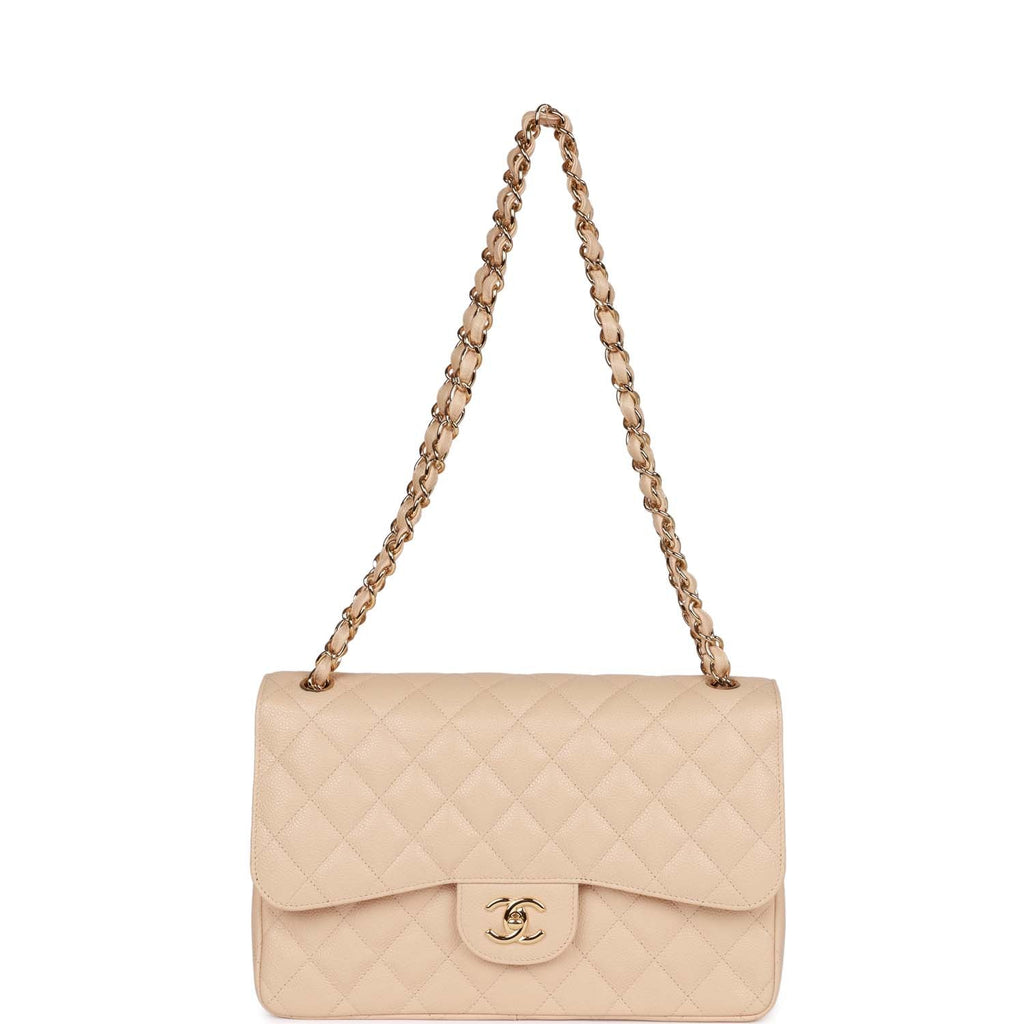 Chanel Jumbo Classic Double Flap Bag Beige Clair Caviar Gold Hardware
