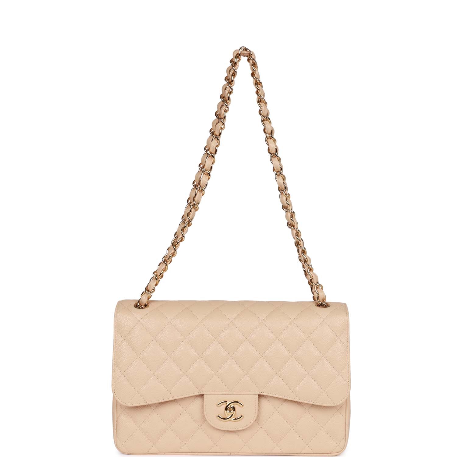 Chanel Jumbo Classic Double Flap Bag Beige Clair Caviar Gold Hardware