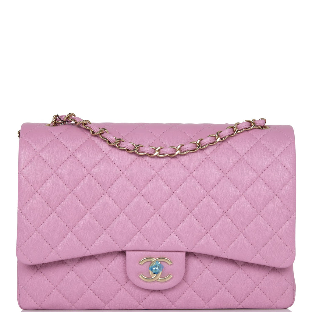 Chanel Maxi Classic Double Flap Bag Dark Pink Caviar Light Gold Hardware