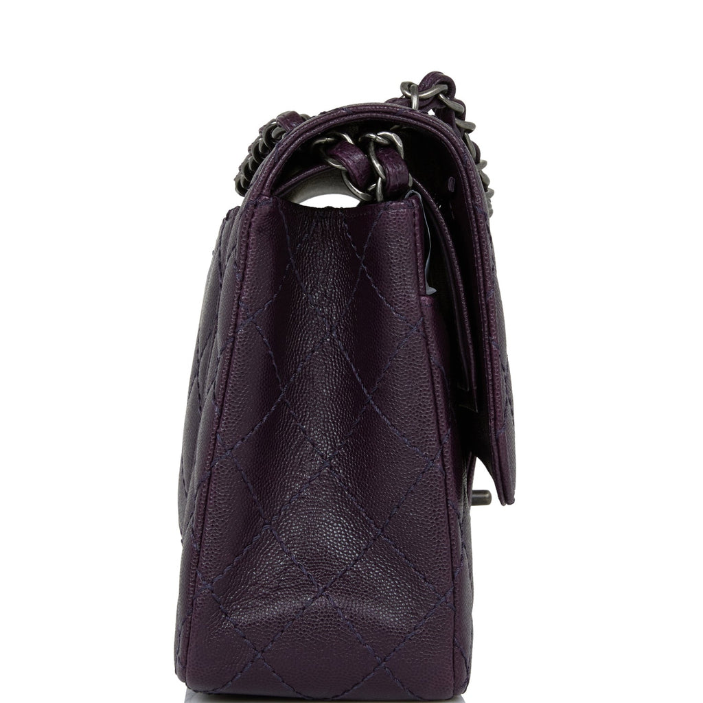 Chanel Jumbo Classic Double Flap Bag Dark Purple Caviar Ruthenium Hardware