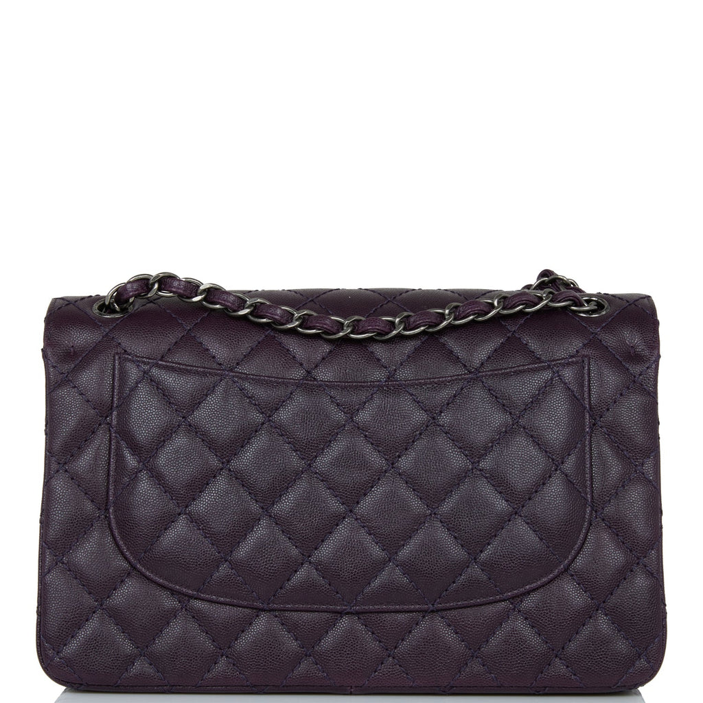 Chanel Jumbo Classic Double Flap Bag Dark Purple Caviar Ruthenium Hardware