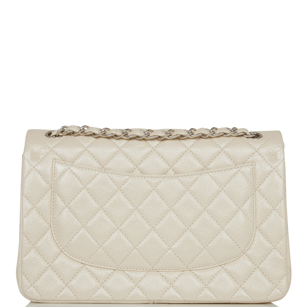 Chanel Jumbo Classic Double Flap Bag White Iridescent Caviar Silver Hardware