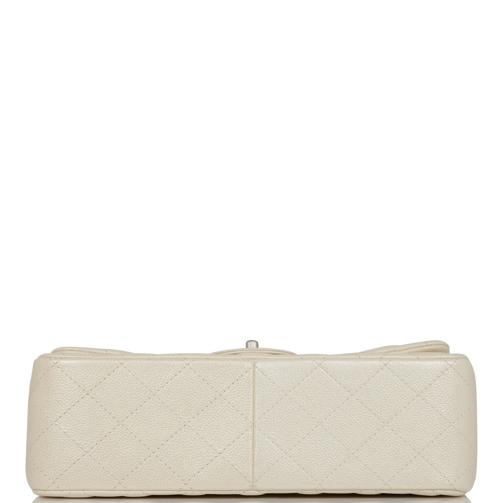 Chanel Jumbo Classic Double Flap Bag White Iridescent Caviar Silver Hardware
