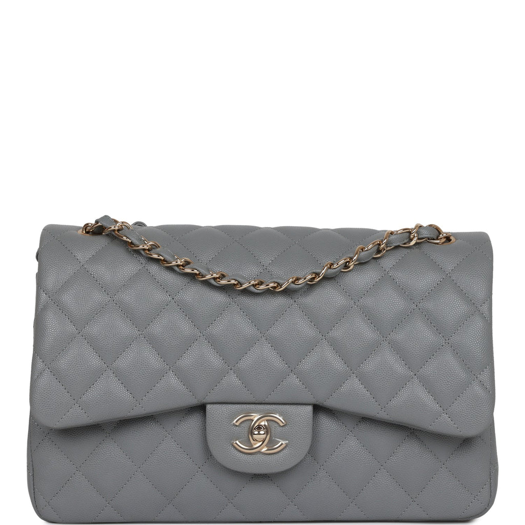 Chanel Jumbo Classic Double Flap Bag Grey Caviar Light Gold Hardware