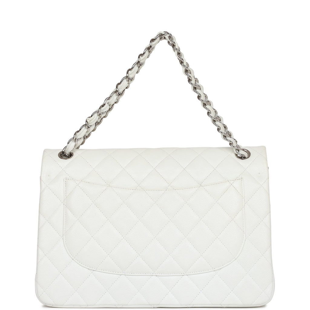 Chanel Jumbo Classic Double Flap Bag White Caviar Silver Hardware