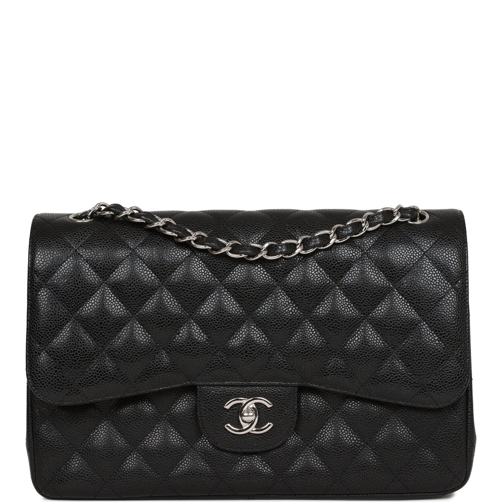 Chanel Jumbo Classic Double Flap Bag Black Caviar Silver Hardware