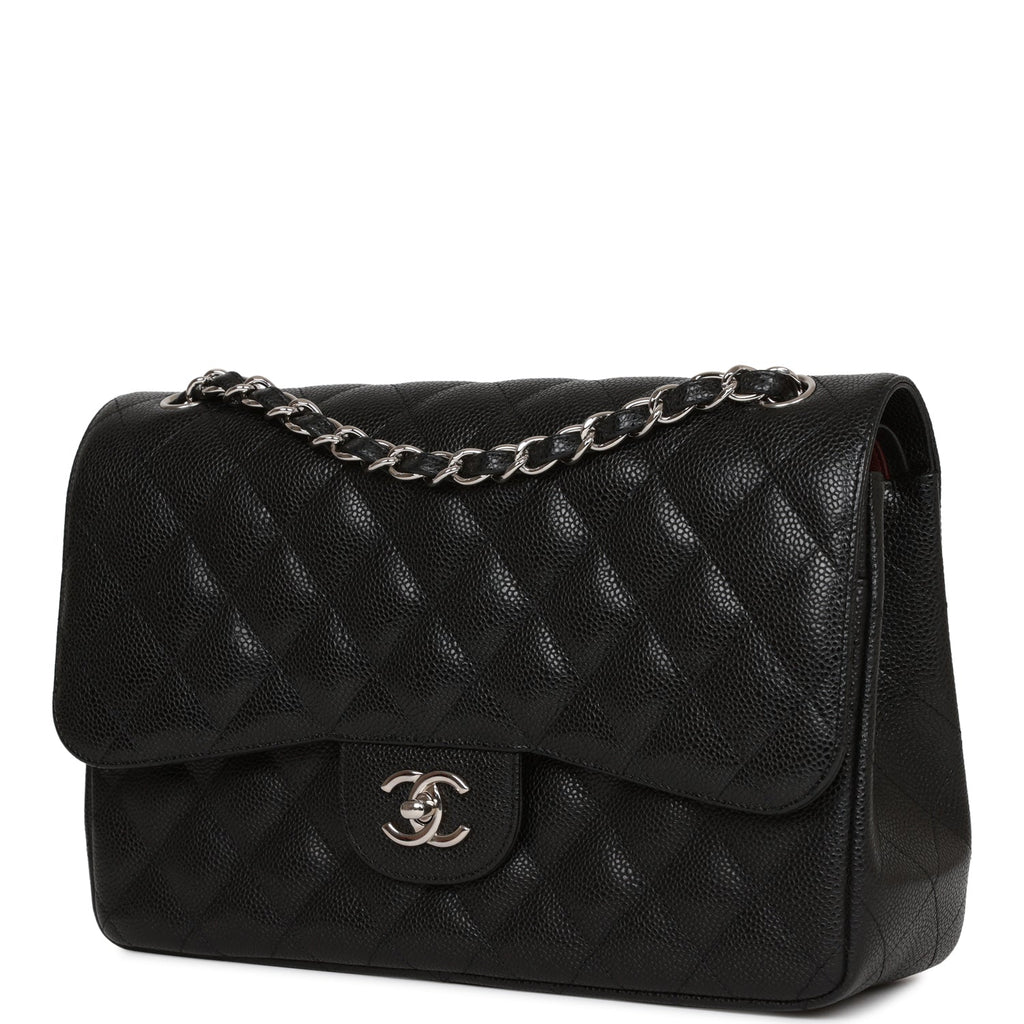 Chanel Jumbo Classic Double Flap Bag Black Caviar Silver Hardware